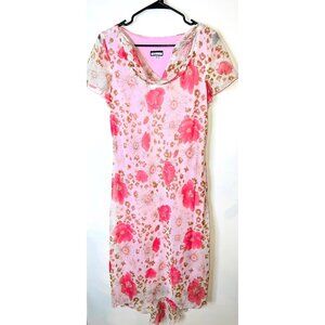 Floral Pink Cowl Neck Dress By Believe  14 Short Sleeve Polyester Lined